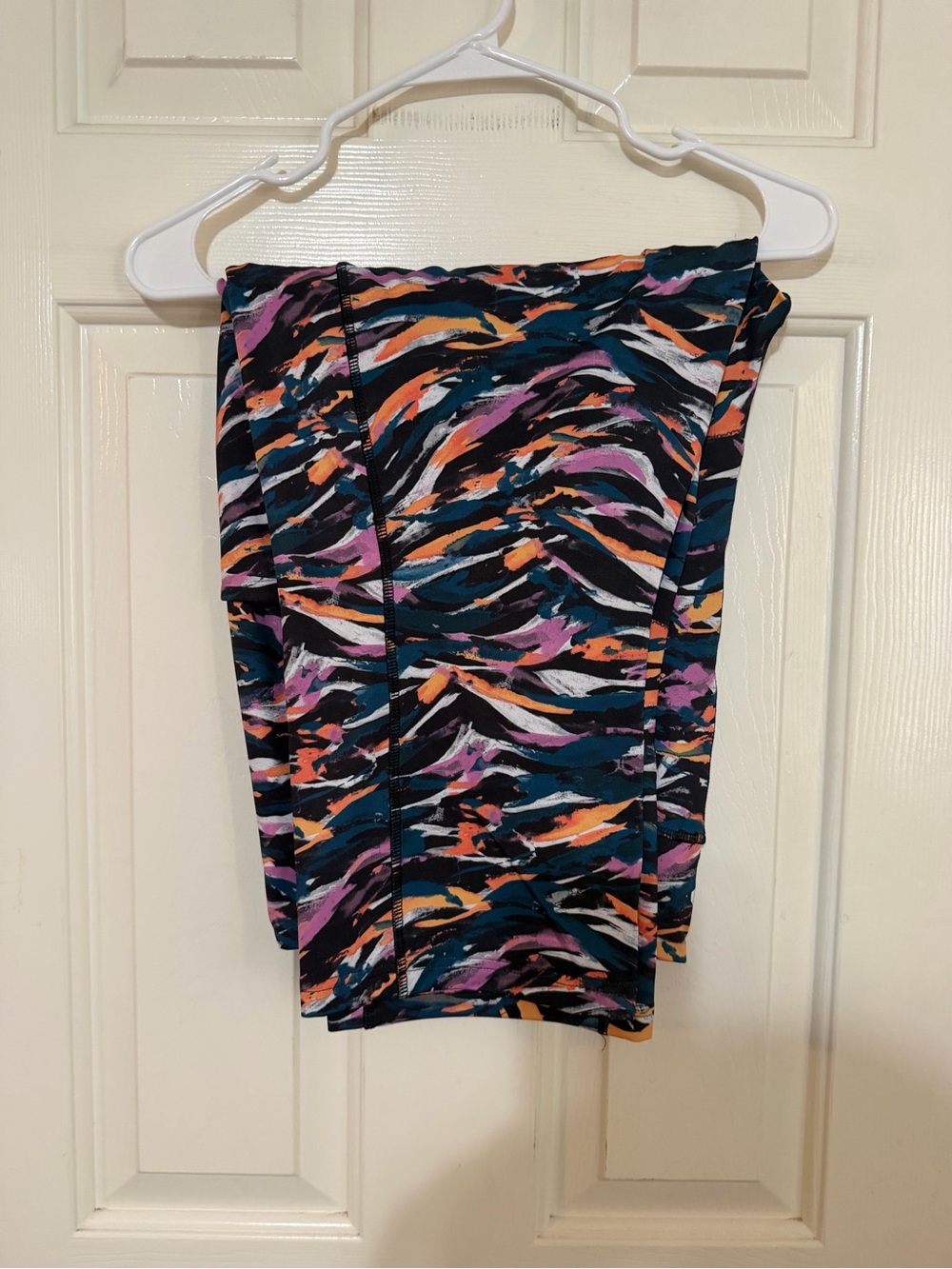 Abstract Brushstroke Leggings in Teal, Purple & Orange